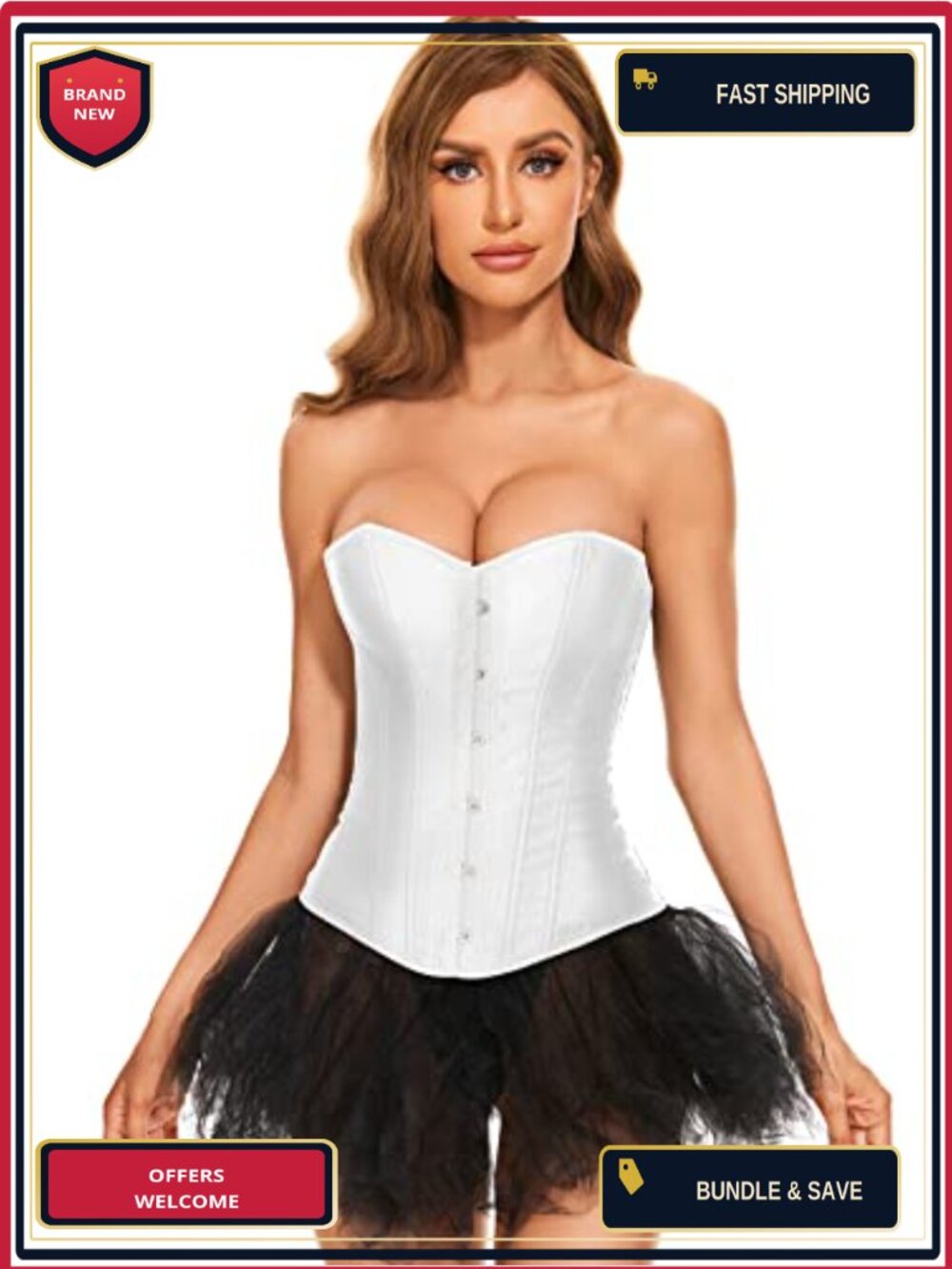 Womens Lace-Up Bustier Corset Top Overbust Waist Cincher Shapewear